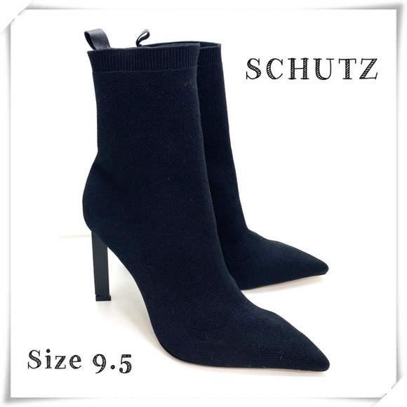 SCHUTZ Ammie Skinny Knit Socks Ankle Heel Boot in Black Size 9.5 - Picture 1 of 10